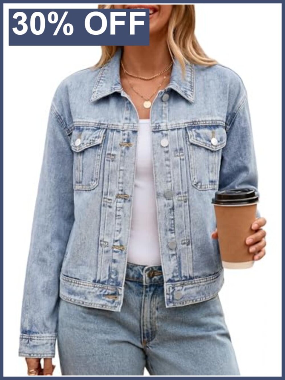 Women's Denim Jacket Button Down Long Sleeve Cotton Blend Casual Jean Coat